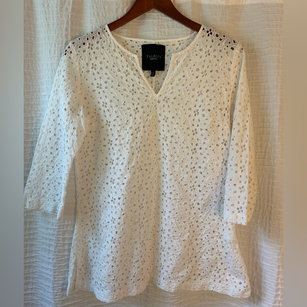 Talbots Cream Eyelet V-Neck Tunic